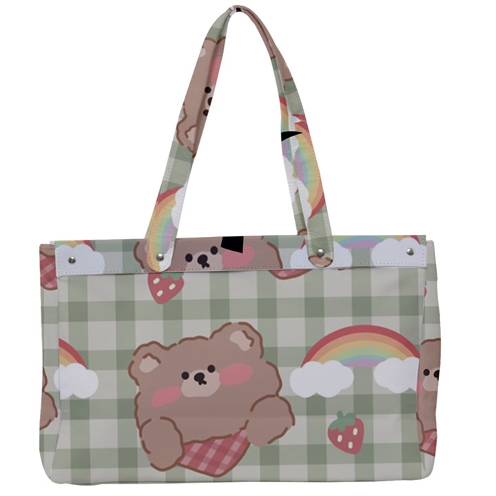 Bear Cartoon Pattern Strawberry Rainbow Nature Animal Cute Design Canvas Work Bag