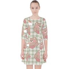 Bear Cartoon Pattern Strawberry Rainbow Nature Animal Cute Design Quarter Sleeve Pocket Dress by Bedest