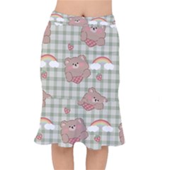 Bear Cartoon Pattern Strawberry Rainbow Nature Animal Cute Design Short Mermaid Skirt by Bedest