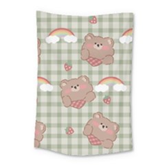 Bear Cartoon Pattern Strawberry Rainbow Nature Animal Cute Design Small Tapestry by Bedest