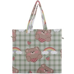 Bear Cartoon Pattern Strawberry Rainbow Nature Animal Cute Design Canvas Travel Bag by Bedest