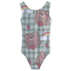 Bear Cartoon Pattern Strawberry Rainbow Nature Animal Cute Design Kids  Cut-out Back One Piece Swimsuit by Bedest