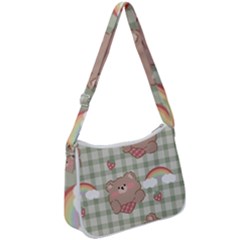 Bear Cartoon Pattern Strawberry Rainbow Nature Animal Cute Design Zip Up Shoulder Bag by Bedest