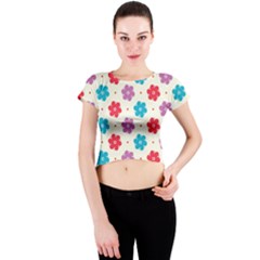 Abstract Art Pattern Colorful Artistic Flower Nature Spring Crew Neck Crop Top by Bedest