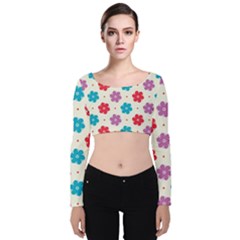 Abstract Art Pattern Colorful Artistic Flower Nature Spring Velvet Long Sleeve Crop Top by Bedest