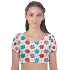 Abstract Art Pattern Colorful Artistic Flower Nature Spring Velvet Short Sleeve Crop Top  by Bedest