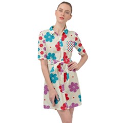 Abstract Art Pattern Colorful Artistic Flower Nature Spring Belted Shirt Dress by Bedest