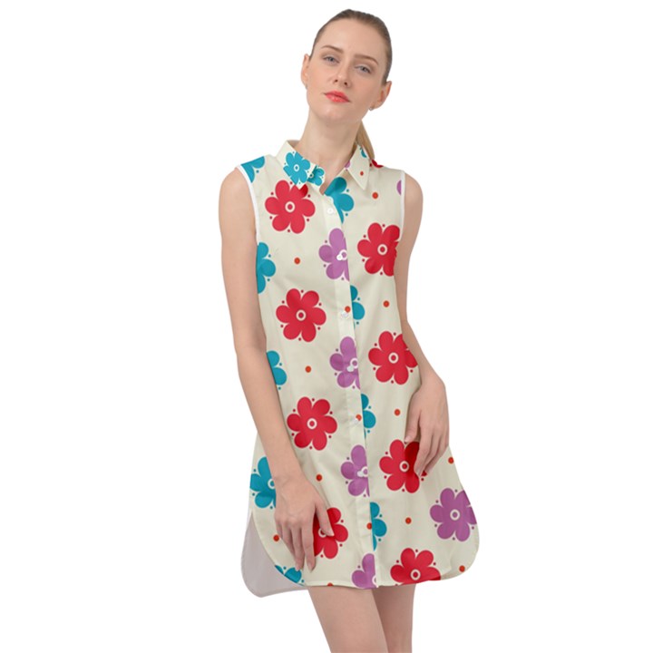 Abstract Art Pattern Colorful Artistic Flower Nature Spring Sleeveless Shirt Dress