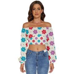 Abstract Art Pattern Colorful Artistic Flower Nature Spring Long Sleeve Crinkled Weave Crop Top by Bedest