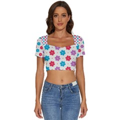 Abstract Art Pattern Colorful Artistic Flower Nature Spring Short Sleeve Square Neckline Crop Top  by Bedest