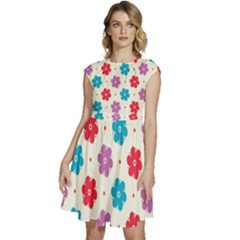 Abstract Art Pattern Colorful Artistic Flower Nature Spring Cap Sleeve High Waist Dress