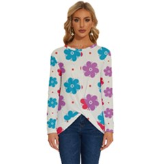 Abstract Art Pattern Colorful Artistic Flower Nature Spring Long Sleeve Crew Neck Pullover Top by Bedest