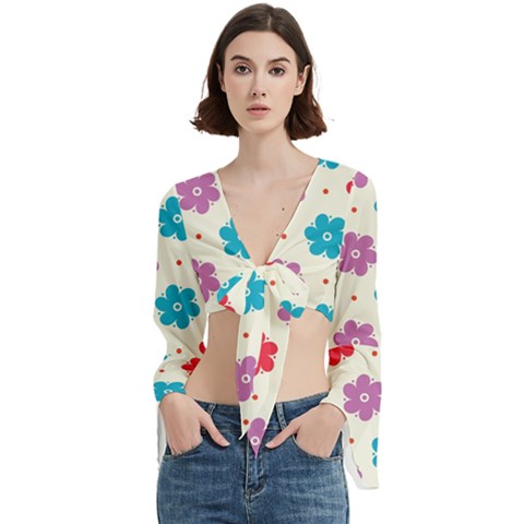 Abstract Art Pattern Colorful Artistic Flower Nature Spring Trumpet Sleeve Cropped Top by Bedest