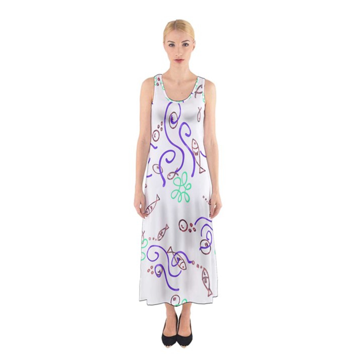 Fish Lilies Sea Aquatic Flowers Algae Bubble Animal Wildlife Nature Ocean Sleeveless Maxi Dress