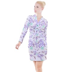 Fish Lilies Sea Aquatic Flowers Algae Bubble Animal Wildlife Nature Ocean Button Long Sleeve Dress by Bedest