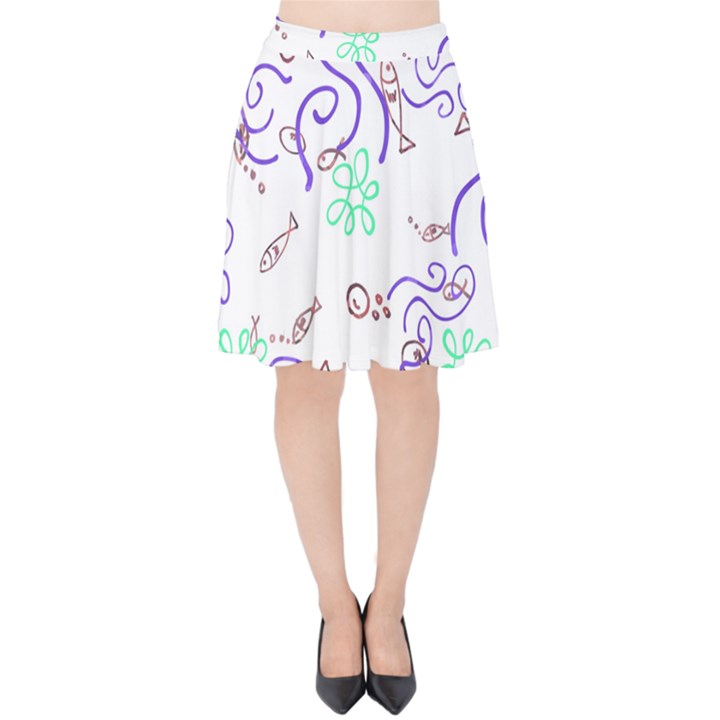 Fish Lilies Sea Aquatic Flowers Algae Bubble Animal Wildlife Nature Ocean Velvet High Waist Skirt