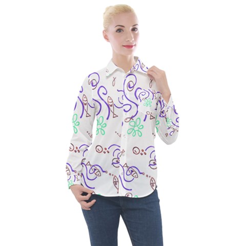 Fish Lilies Sea Aquatic Flowers Algae Bubble Animal Wildlife Nature Ocean Women s Long Sleeve Pocket Shirt by Bedest