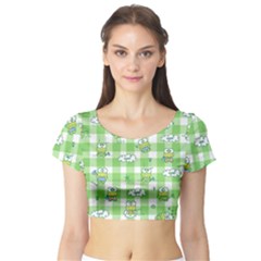 Frog Cartoon Pattern Cloud Animal Cute Seamless Short Sleeve Crop Top by Bedest