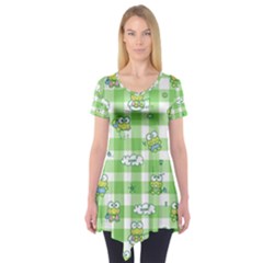 Frog Cartoon Pattern Cloud Animal Cute Seamless Short Sleeve Tunic  by Bedest