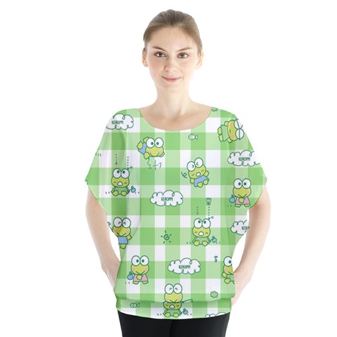 Frog Cartoon Pattern Cloud Animal Cute Seamless Batwing Chiffon Blouse by Bedest