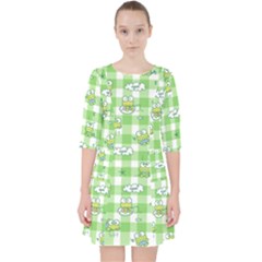 Frog Cartoon Pattern Cloud Animal Cute Seamless Quarter Sleeve Pocket Dress by Bedest