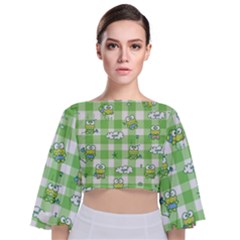 Frog Cartoon Pattern Cloud Animal Cute Seamless Tie Back Butterfly Sleeve Chiffon Top by Bedest