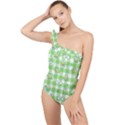 Frog Cartoon Pattern Cloud Animal Cute Seamless Frilly One Shoulder Swimsuit View1