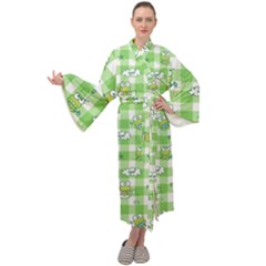 Frog Cartoon Pattern Cloud Animal Cute Seamless Maxi Velvet Kimono by Bedest