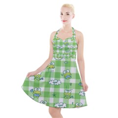 Frog Cartoon Pattern Cloud Animal Cute Seamless Halter Party Swing Dress  by Bedest