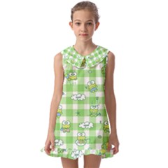 Frog Cartoon Pattern Cloud Animal Cute Seamless Kids  Pilgrim Collar Ruffle Hem Dress by Bedest