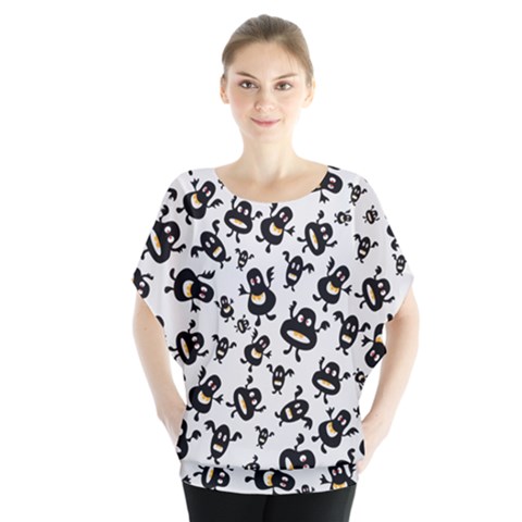 Bacteria Virus Monster Pattern Batwing Chiffon Blouse by Bedest