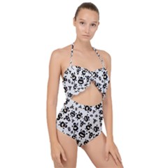 Bacteria Virus Monster Pattern Scallop Top Cut Out Swimsuit by Bedest