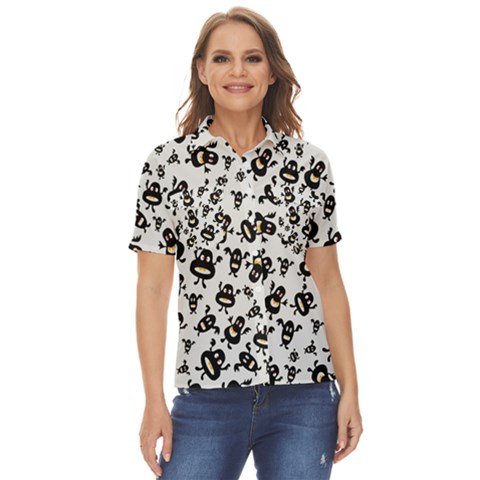 Bacteria Virus Monster Pattern Women s Short Sleeve Double Pocket Shirt by Bedest