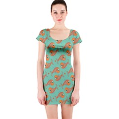 Cute Fish Underwater Sea Ocean Nature Aquarium Goldfish Marine Water Short Sleeve Bodycon Dress by Bedest