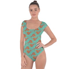 Cute Fish Underwater Sea Ocean Nature Aquarium Goldfish Marine Water Short Sleeve Leotard  by Bedest