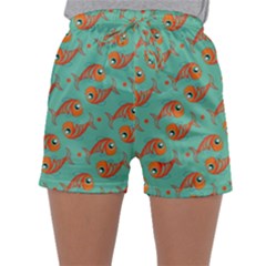 Cute Fish Underwater Sea Ocean Nature Aquarium Goldfish Marine Water Sleepwear Shorts by Bedest