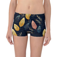 Gold Yellow Leaves Fauna Dark Background Dark Black Background Black Nature Forest Texture Wall Wall Boyleg Bikini Bottoms by Bedest