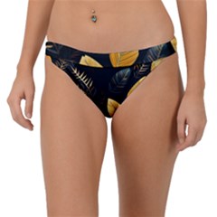 Gold Yellow Leaves Fauna Dark Background Dark Black Background Black Nature Forest Texture Wall Wall Band Bikini Bottoms by Bedest