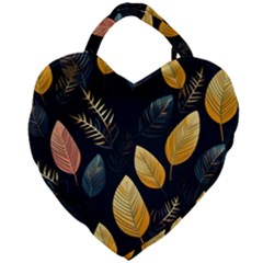 Gold Yellow Leaves Fauna Dark Background Dark Black Background Black Nature Forest Texture Wall Wall Giant Heart Shaped Tote