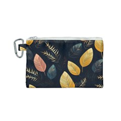 Gold Yellow Leaves Fauna Dark Background Dark Black Background Black Nature Forest Texture Wall Wall Canvas Cosmetic Bag (small) by Bedest