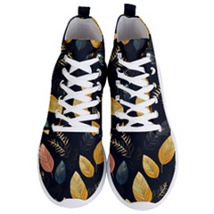 Gold Yellow Leaves Fauna Dark Background Dark Black Background Black Nature Forest Texture Wall Wall Men s Lightweight High Top Sneakers by Bedest