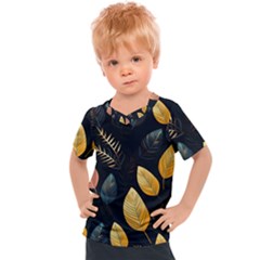 Gold Yellow Leaves Fauna Dark Background Dark Black Background Black Nature Forest Texture Wall Wall Kids  Sports T-shirt