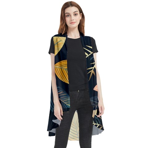 Gold Yellow Leaves Fauna Dark Background Dark Black Background Black Nature Forest Texture Wall Wall Sleeveless Chiffon Waistcoat Shirt by Bedest