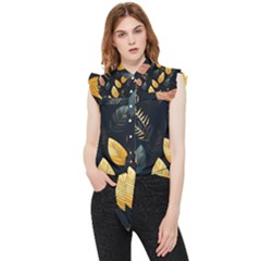 Gold Yellow Leaves Fauna Dark Background Dark Black Background Black Nature Forest Texture Wall Wall Frill Detail Shirt by Bedest