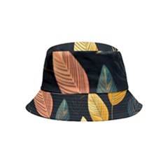 Gold Yellow Leaves Fauna Dark Background Dark Black Background Black Nature Forest Texture Wall Wall Inside Out Bucket Hat (kids) by Bedest