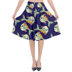 Fish Abstract Animal Art Nature Texture Water Pattern Marine Life Underwater Aquarium Aquatic Flared Midi Skirt by Bedest