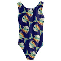 Fish Abstract Animal Art Nature Texture Water Pattern Marine Life Underwater Aquarium Aquatic Kids  Cut-out Back One Piece Swimsuit by Bedest