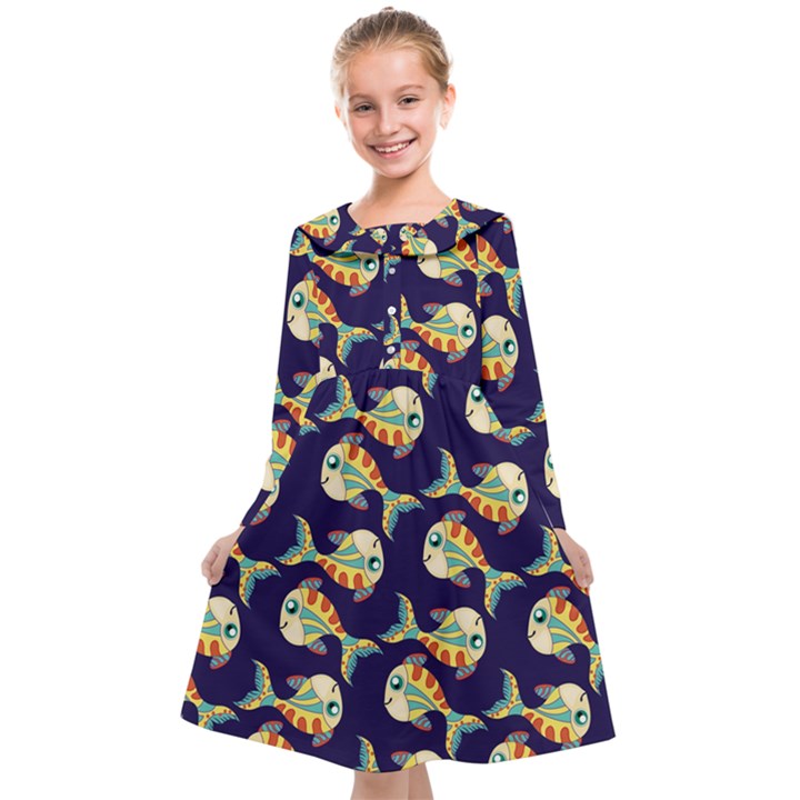 Fish Abstract Animal Art Nature Texture Water Pattern Marine Life Underwater Aquarium Aquatic Kids  Midi Sailor Dress