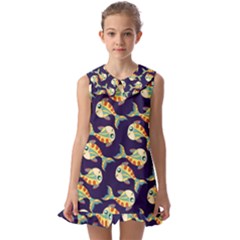 Fish Abstract Animal Art Nature Texture Water Pattern Marine Life Underwater Aquarium Aquatic Kids  Pilgrim Collar Ruffle Hem Dress by Bedest