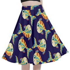 Fish Abstract Animal Art Nature Texture Water Pattern Marine Life Underwater Aquarium Aquatic A-line Full Circle Midi Skirt With Pocket by Bedest